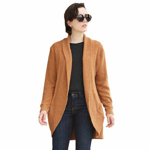 Camel Solid Open Cardigans with Slouchy Long Sleeve the perfect accessory, featuring the  trendy soft chic garment, keeps you warm and toasty, long cardigan for those who like extra layers. Throw it on to elevate any casual outfit! Black, Camel, Ivory; 100% Poly. Microfiber; Hand wash cold