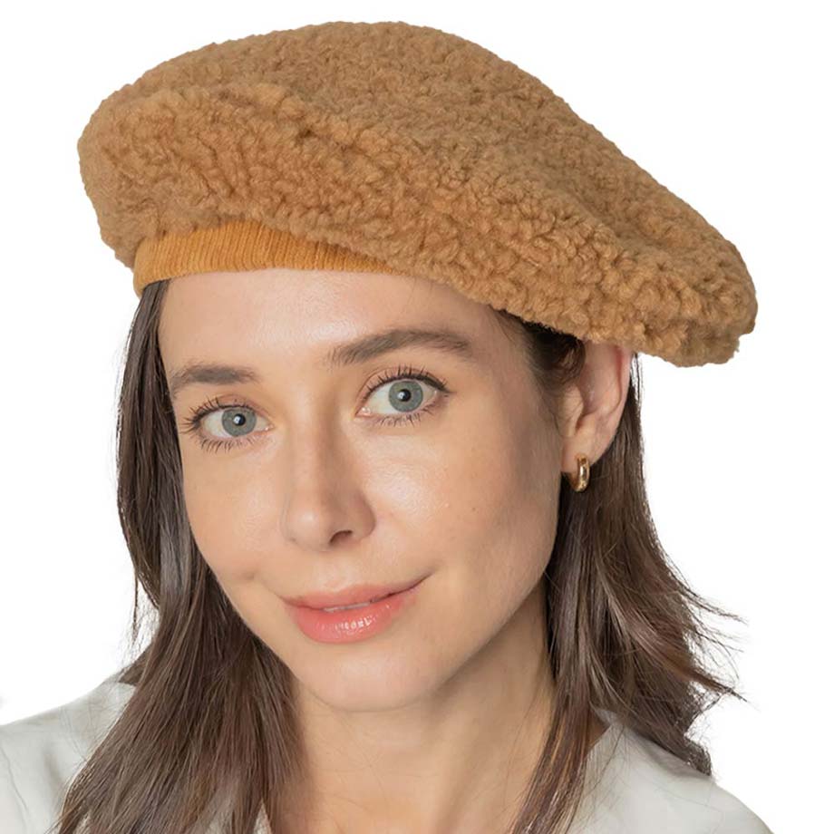 Camel Solid Sherpa Beret Hat, is made with care and love from very soft and warm yarn that keeps you warm and toasty on cold days and on winter days out. An awesome winter gift accessory! Wear this hat to keep yourself warm in a stylish way at any place any time. The perfect gift for Birthdays, Christmas, Stocking stuffers, holidays, anniversaries, and Valentine's Day, to friends, family, and loved ones. Enjoy the winter with this Sherpa Beret Hat.