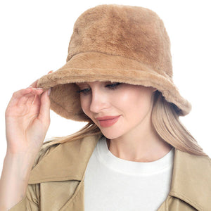Camel Trendy & Fashionable Winter Faux Fur Solid Bucket Hat. Before running out the door into the cool air, you’ll want to reach for this toasty beanie to keep you incredibly warm. Accessorize the fun way with this beanie hat, it's the autumnal touch you need to finish your outfit in style. Awesome winter gift accessory!