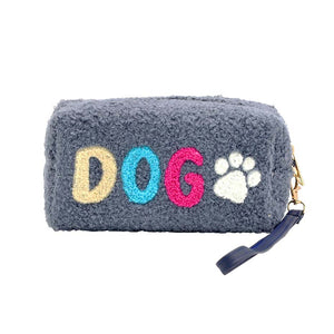 Charcoal Faux Fur Dog Pouch With Wristlet, this cute and message-containing wristlet goes with any outfit and shows your trendy choice to make you stand out. perfect for carrying makeup, money, credit cards, keys or coins, etc. Comes with a wristlet for easy carrying. It's perfectly lightweight and simple. Put it in your bag and find it quickly with its eye-catchy colors. Great for running small errands while keeping your hands free.