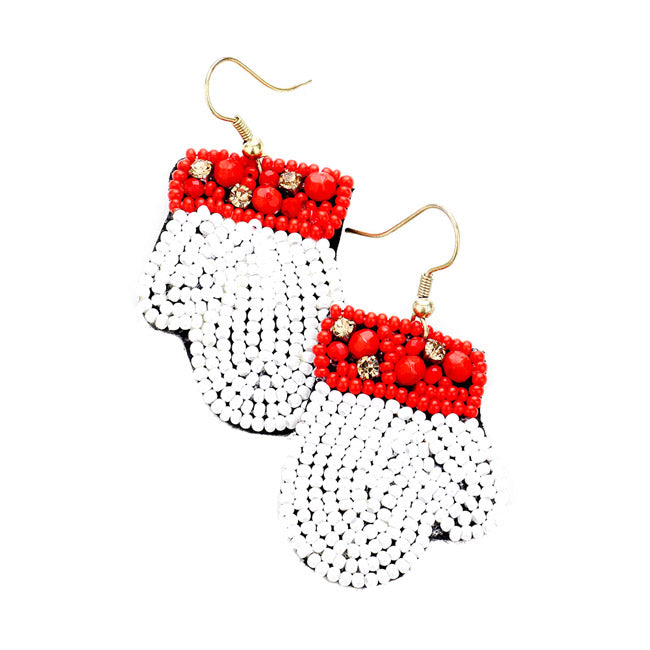 Christmas Santa Glove Seed Bead Dangle Earrings Handmade Santa Mitten Earrings, get into the Christmas spirit with these gorgeous handcrafted mitten, will dangle on your earlobes & bring a smile to those who look at you. Perfect Gift December Birthdays, Christmas, Stocking Stuffers, Secret Santa, BFF, Loved One, Wife