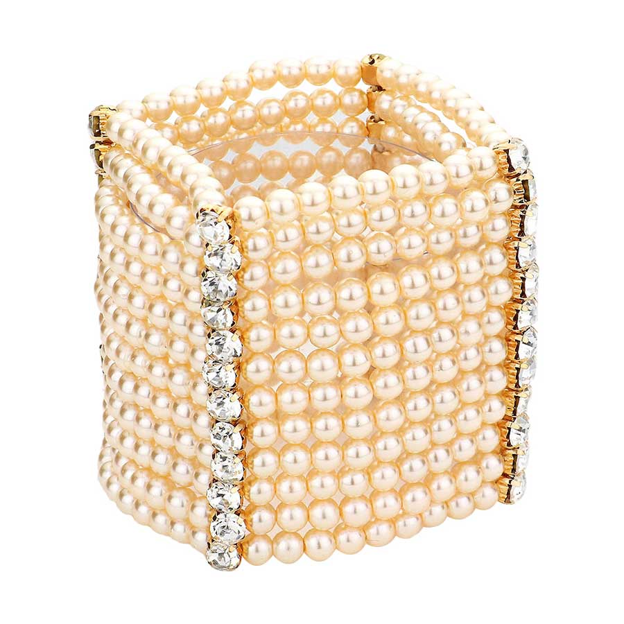 Clear Cream Rhinestone Accented Pearl Multi Stretch Bracelets. Get ready with this Bracelet, Beautifully crafted design adds a gorgeous glow to any outfit. Jewelry that fits your lifestyle! Perfect Birthday Gift, Anniversary Gift, Mother's Day Gift, Anniversary Gift, Graduation Gift, Prom Jewelry, Just Because Gift, Thank you Gift.