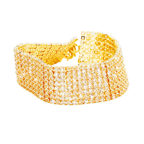 Clear Rose Gold 8 Rows Pave CZ Tennis Evening Bracelet, 8 Rows of dazzling stone bracelet with adjustable hook. Look as regal on the outside as you feel on the inside, create that mesmerizing look you have been craving for! Put on a pop of color to complete your ensemble on any special occasion. Can go from the office to after-hours with ease, adds a sophisticated glow to any outfit. Perfect gift for Birthday, Anniversary, Mother's Day, Thanksgiving Day you, and Daily Wear.