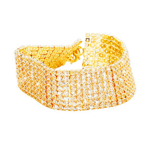 Clear Gold 8 Rows Pave CZ Tennis Evening Bracelet, 8 Rows of dazzling stone bracelet with adjustable hook. Look as regal on the outside as you feel on the inside, create that mesmerizing look you have been craving for! Put on a pop of color to complete your ensemble on any special occasion. Can go from the office to after-hours with ease, adds a sophisticated glow to any outfit. Perfect gift for Birthday, Anniversary, Mother's Day, Thanksgiving Day you, and Daily Wear.