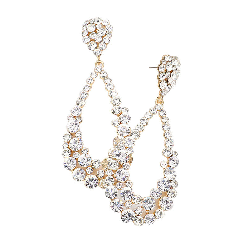 Clear Gold Crystal Bubble Cluster Teardrop Evening Earrings, These gorgeous Crystal pieces will show your class in any special occasion. The elegance of these crystal evening earrings goes unmatched. Perfect jewelry to enhance your look. Awesome gift for birthday, Anniversary, Valentine’s Day or any special occasion.