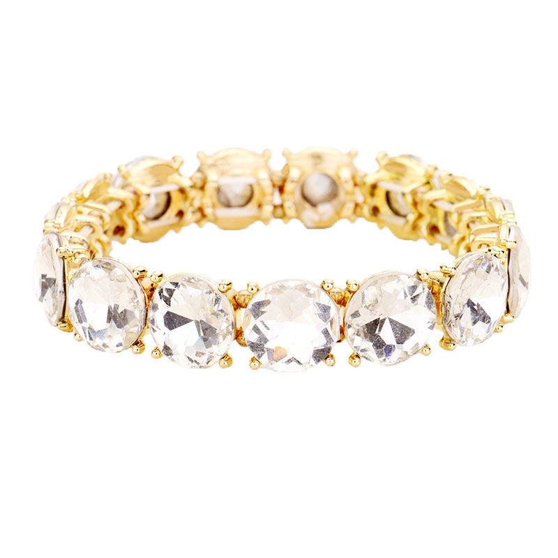 Clear Gold Crystal Round Stretch Evening Bracelet, Beautifully crafted design adds a gorgeous glow to any outfit. Jewelry that fits your lifestyle! Perfect Birthday Gift, Anniversary Gift, Mother's Day Gift, Anniversary Gift, Graduation Gift, Prom Jewelry, Just Because Gift, Thank you Gift.