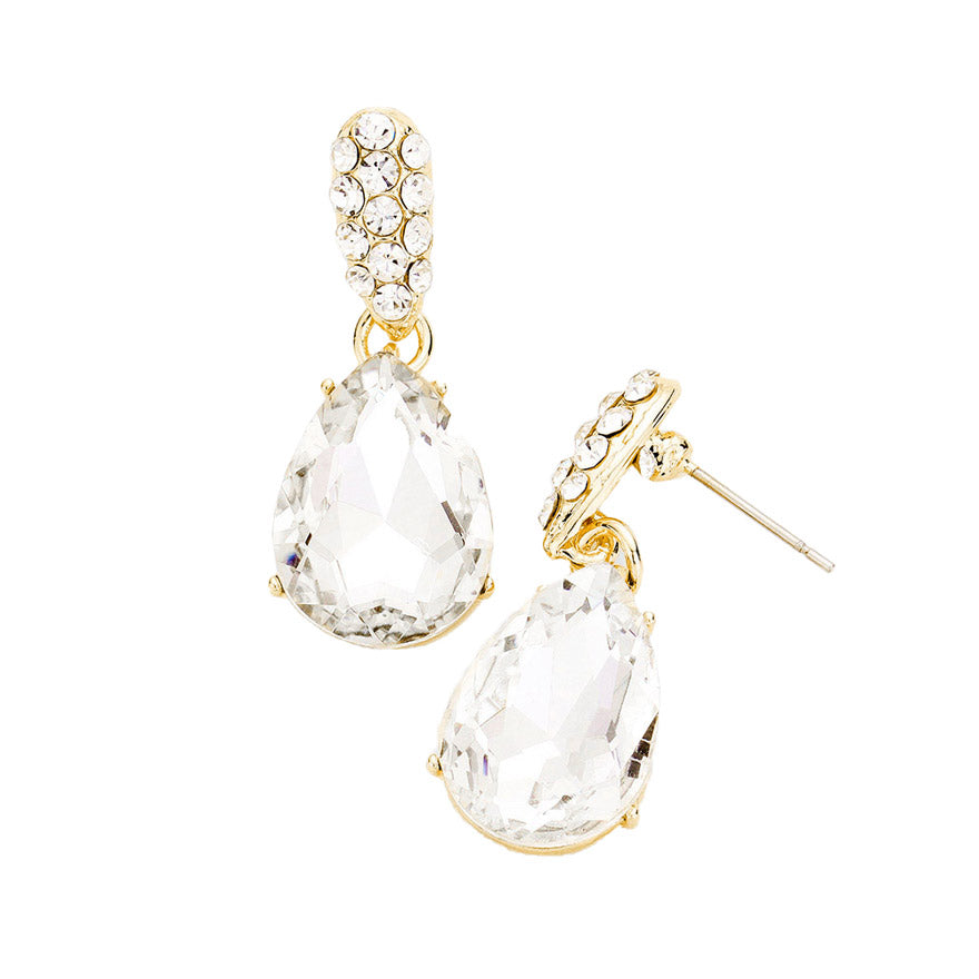   Clear Gold Crystal Teardrop Rhinestone Pave Evening Earrings, Add a pop of color to your ensemble, just the right amount of shimmer & shine, touch of class, beauty and style to any special events. These ultra-chic rhinestone earrings will take your look up a notch and add a gorgeous glow to any outfit with a touch of perfect class. Jewelry that fits your lifestyle and makes your moments awesome! 