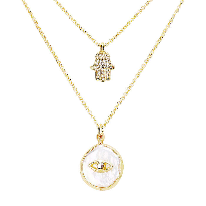 Clear Gold Evil Eye Pendant Rhinestone hamsa hands Layered Necklace, put on a pop of color to complete your ensemble. Beautifully crafted design adds a gorgeous glow to any outfit. Perfect Birthday Gift, Anniversary Gift, Mother's Day Gift, Prom Jewelry, Just Because Gift, Thank you Gift.