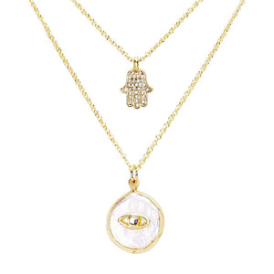 Clear Gold Evil Eye Pendant Rhinestone hamsa hands Layered Necklace, put on a pop of color to complete your ensemble. Beautifully crafted design adds a gorgeous glow to any outfit. Perfect Birthday Gift, Anniversary Gift, Mother's Day Gift, Prom Jewelry, Just Because Gift, Thank you Gift.
