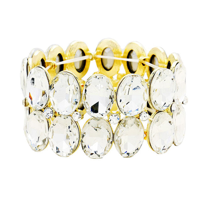 Clear Gold Glass Crystal Oval Stone Cluster Stretch Bracelet. Get ready with these Bracelet, put on a pop of colour to complete your ensemble. Perfect for adding just the right amount of shimmer & shine and a touch of class to special events. Perfect Birthday Gift, Anniversary Gift, Mother's Day Gift, Graduation Gift, Prom Jewellery, Just Because Gift, Thank you Gift.