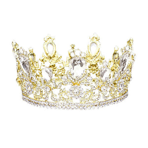 Clear Gold Glass Crystal Pageant Queen Tiara, this tiara features precious stones and an artistic design. Makes You More Eye-catching in the Crowd. Suitable for Wedding, Engagement, Prom, Dinner Party, Birthday Party, Any Occasion You Want to Be More Charming.