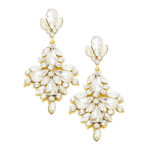 Clear Gold Glass Crystal Statement Earrings, These gorgeous Crystal pieces will show your class in any special occasion. The elegance of these crystal evening earrings goes unmatched. Perfect jewelry to enhance your look. Awesome gift for birthday, Anniversary, Valentine‚Äôs Day or any special occasion.