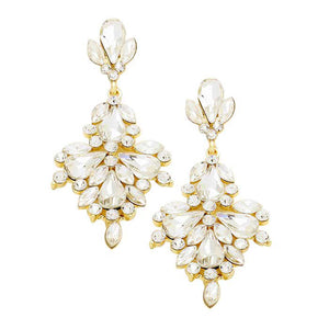 Clear Gold Glass Crystal Statement Earrings, These gorgeous Crystal pieces will show your class in any special occasion. The elegance of these crystal evening earrings goes unmatched. Perfect jewelry to enhance your look. Awesome gift for birthday, Anniversary, Valentine’s Day or any special occasion.