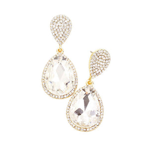 Clear Gold Glass Crystal Teardrop Rhinestone Trim Evening Earrings, put on a pop of color to complete your ensemble. Beautifully crafted design adds a gorgeous glow to any outfit. Perfect jewelry gift to expand a woman's fashion wardrobe with a modern, on trend style. Perfect for Birthday Gift, Anniversary Gift, Mother's Day Gift, Graduation Gift, Valentine's Day Gift.