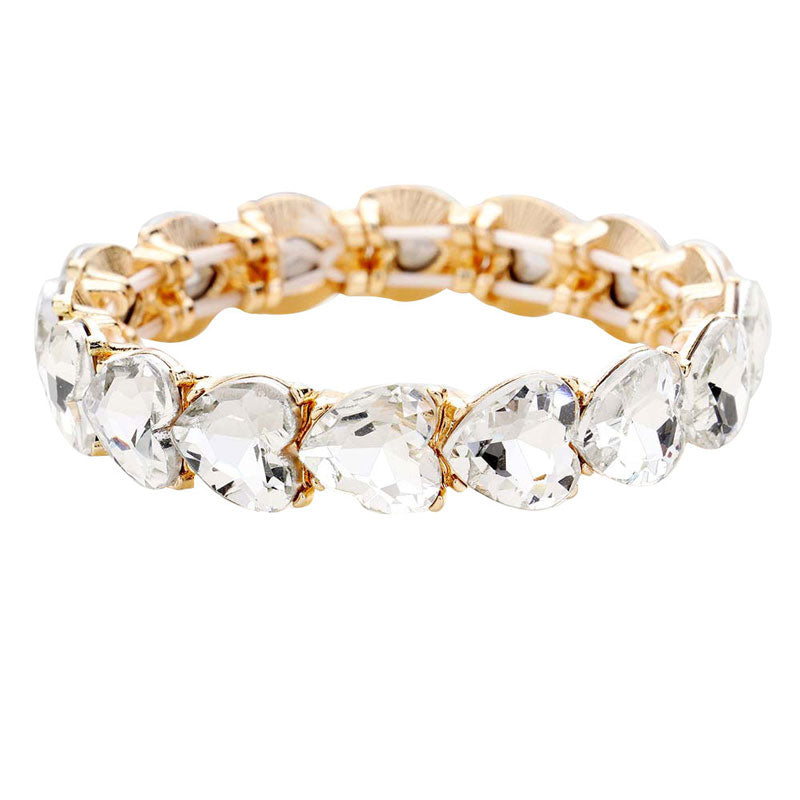 Clear Gold Heart Crystal Stretch Evening Bracelet, put on a pop of color to complete your ensemble. Perfect for adding just the right amount of shimmer & shine and a touch of class to special events. Perfect Birthday Gift, Anniversary Gift, Mother's Day Gift, Graduation Gift, Valentine’s Gift.