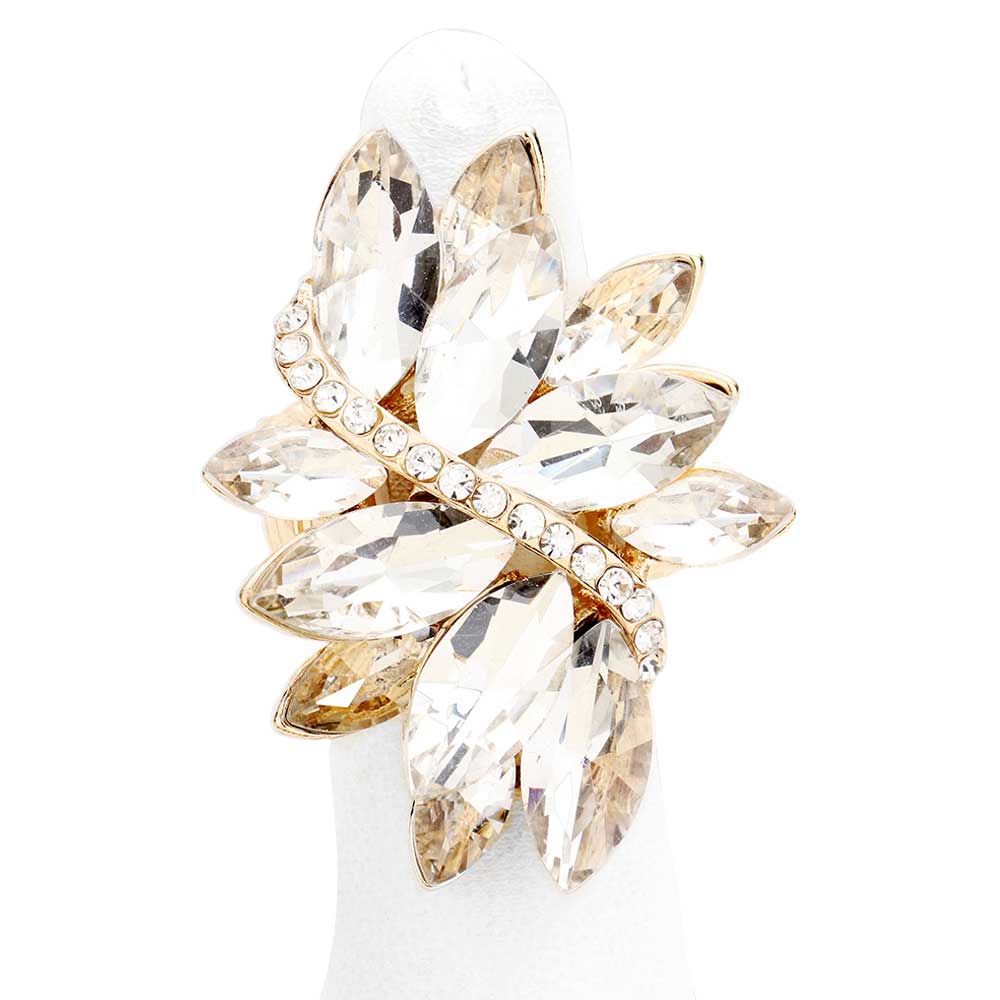 Clear Gold Marquise Crystal Cluster Stretch Ring, Beautifully crafted design adds a gorgeous glow to any outfit. Jewelry that fits your lifestyle! Perfect for adding just the right amount of shimmer & shine and a touch of class to special events. Perfect Birthday Gift, Anniversary Gift, Mother's Day Gift, Graduation Gift, Just Because Gift, Thank you Gift.