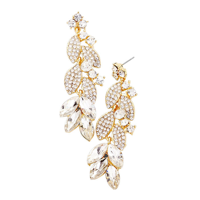 Clear Gold Marquise Crystal Rhinestone Vine Evening Earrings, These gorgeous rhinestone pieces will show your class in any special occasion. The elegance of these crystal evening earrings goes unmatched. Perfect jewelry to enhance your look. Awesome gift for birthday, Anniversary, Valentine’s Day or any special occasion.