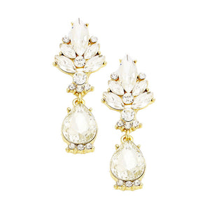 Clear Gold Marquise Glass Crystal Teardrop Dangle Evening Earrings Set, dare to dazzle with this bejeweled set, designed to accent the face look, crystals dangle earrings, a perfect way to add sparkle, use together or separate per occasion. Perfect Birthday Gift, Anniversary, Prom, Christmas, Special Occasion, Holiday