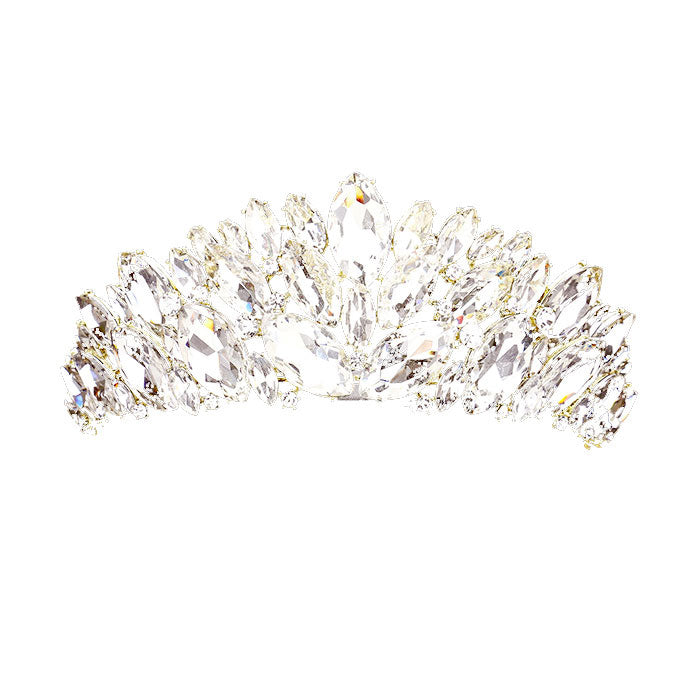 Clear Gold Marquise Stone Cluster Vine Pageant Tiara, this tiara features precious stones and an artistic design. Makes You More Eye-catching in the Crowd. Suitable for Wedding, Engagement, Prom, Dinner Party, Birthday Party, Any Occasion You Want to Be More Charming.