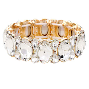 Clear Gold Oval Pear Crystal Stretch Evening Bracelet, Get ready with these Magnetic Bracelet, put on a pop of color to complete your ensemble. Perfect for adding just the right amount of shimmer & shine and a touch of class to special events. Perfect Birthday Gift, Anniversary Gift, Mother's Day Gift, Graduation Gift.
