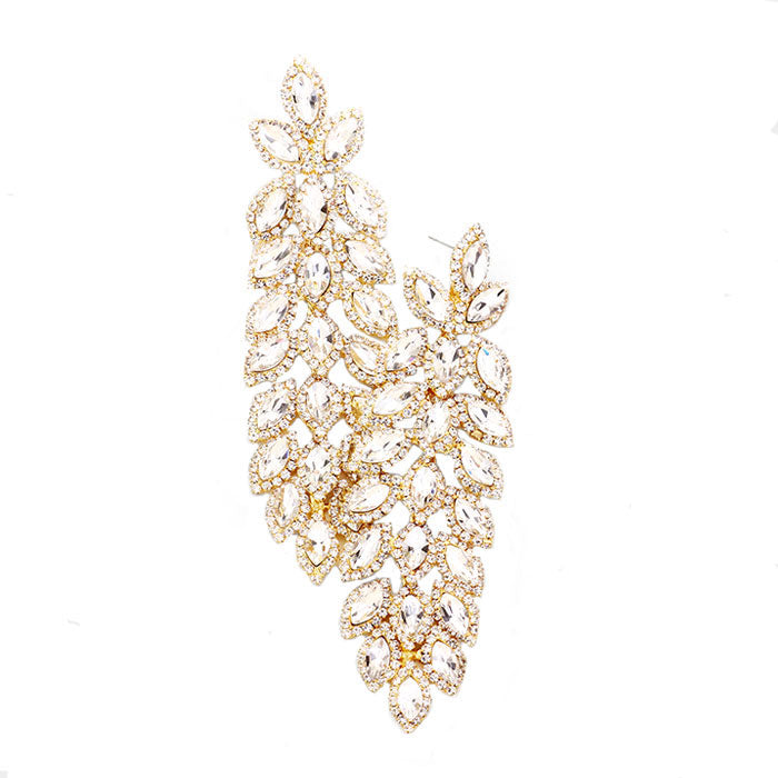 Clear Gold Oversized Crystal Rhinestone Marquise Evening Earrings. Get ready with these bright earrings, put on a pop of color to complete your ensemble. Perfect for adding just the right amount of shimmer & shine and a touch of class to special events. Perfect Birthday Gift, Anniversary Gift, Mother's Day Gift, Graduation Gift.