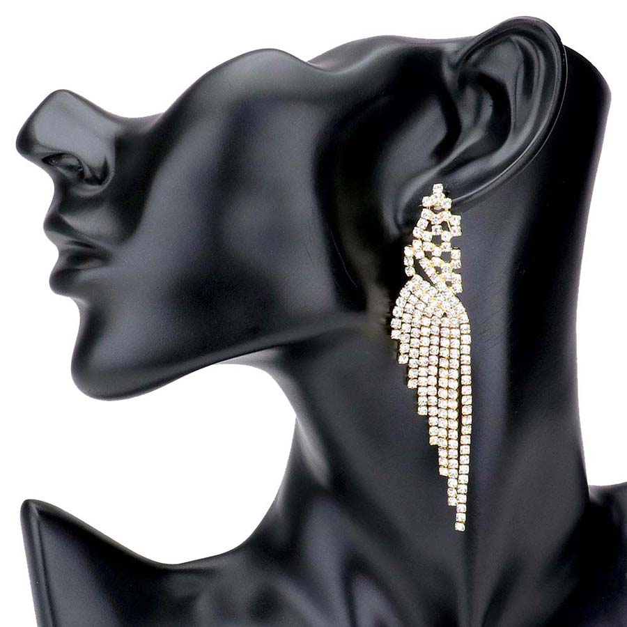 AB Silver Rhinestone Pave Fringe Dangle Evening Earrings, The beautifully crafted fringe design adds a gorgeous glow to any outfit to make you stand out and more confident. Put on a pop of color to complete your ensemble for the special occasion. Perfect jewelry gift to expand a woman's fashion wardrobe with a modern, on-trend style