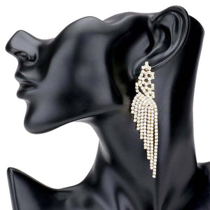 Gold Rhinestone Pave Fringe Dangle Evening Earrings, The beautifully crafted fringe design adds a gorgeous glow to any outfit to make you stand out and more confident. Put on a pop of color to complete your ensemble for the special occasion. Perfect jewelry gift to expand a woman's fashion wardrobe with a modern, on-trend style