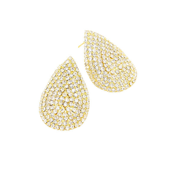 Clear Gold Rhinestone Pave Teardrop Evening Earrings, Add just the right amount of shine and you’ve got a look that’s polished to perfection. These gorgeous Rhinestone pieces will show your class in any special occasion. The elegance of these evening earrings goes unmatched, great for wearing at a party! Perfect jewelry to enhance your look. Awesome gift for birthday, Anniversary or any special occasion.