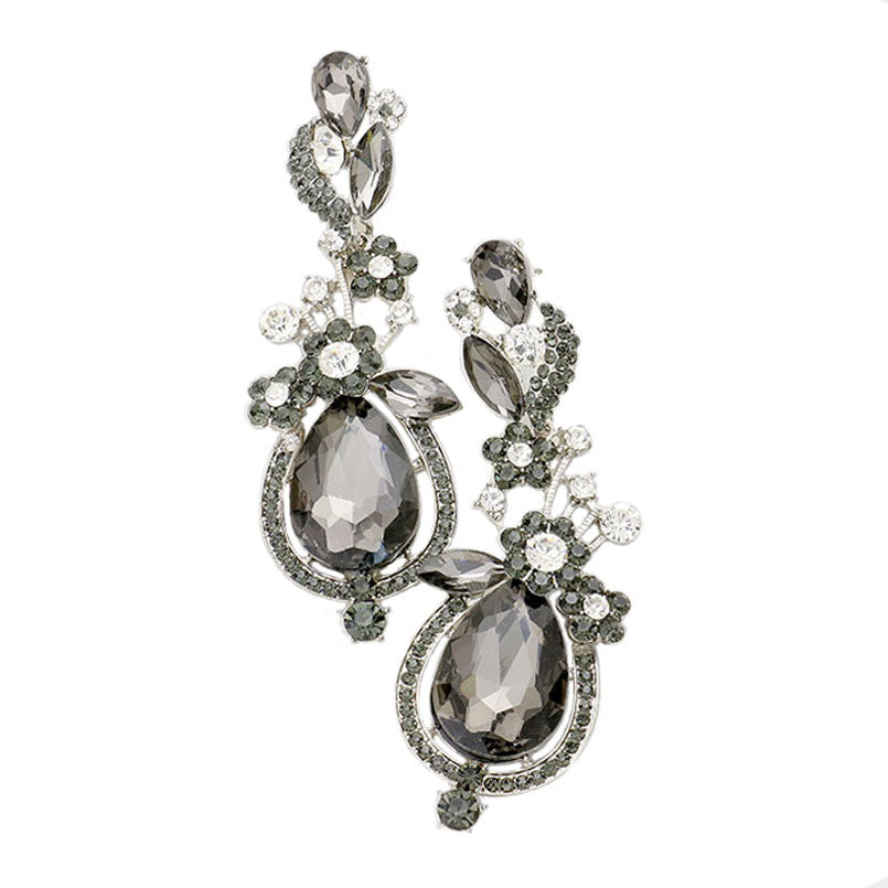 Clear Rhodium Floral Vine Teardrop Crystal Rhinestone Evening Earrings; get into the Christmas spirit with our gorgeous handcrafted Christmas earrings, they will dangle on your earlobes & bring a smile to those who look at you. Perfect Gift December Birthdays, Christmas, Stocking Stuffers, Secret Santa, BFF, etc