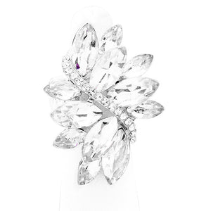 Clear Rhodium Marquise Crystal Cluster Stretch Ring, Beautifully crafted design adds a gorgeous glow to any outfit. Jewelry that fits your lifestyle! Perfect for adding just the right amount of shimmer & shine and a touch of class to special events. Perfect Birthday Gift, Anniversary Gift, Mother's Day Gift, Graduation Gift, Just Because Gift, Thank you Gift.