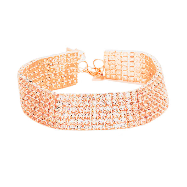 Clear Rose Gold 6 Rows Pave CZ Tennis Evening Bracelet, 6 Rows of dazzling stone bracelet with adjustable hook. Look as regal on the outside as you feel on the inside, create that mesmerizing look you have been craving for! Put on a pop of color to complete your ensemble on any special occasion. Can go from the office to after-hours with ease, adds a sophisticated glow to any outfit. Perfect gift for Birthday, Anniversary, Mother's Day, Thanksgiving Day you, and Daily Wear.