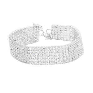 Clear Silver 6 Rows Pave CZ Tennis Evening Bracelet, 6 Rows of dazzling stone bracelet with adjustable hook. Look as regal on the outside as you feel on the inside, create that mesmerizing look you have been craving for! Put on a pop of color to complete your ensemble on any special occasion. Can go from the office to after-hours with ease, adds a sophisticated glow to any outfit. Perfect gift for Birthday, Anniversary, Mother's Day, Thanksgiving Day you, and Daily Wear.