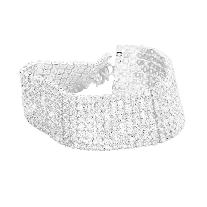 Clear Silver 8 Rows Pave CZ Tennis Evening Bracelet, 8 Rows of dazzling stone bracelet with adjustable hook. Look as regal on the outside as you feel on the inside, create that mesmerizing look you have been craving for! Put on a pop of color to complete your ensemble on any special occasion. Can go from the office to after-hours with ease, adds a sophisticated glow to any outfit. Perfect gift for Birthday, Anniversary, Mother's Day, Thanksgiving Day you, and Daily Wear.