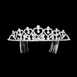 Clear Silver Crystal Rhinestone Pave Heart Princess Tiara, These heart princess tiara is a classic royal tiara made from gorgeous rhinestone accented is the epitome of elegance. Exquisite design with gorgeous color and brightness, makes you more eye-catching in the crowd and also it will make you more charming and pretty without fail.