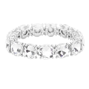 Clear Silver Crystal Round Stretch Evening Bracelet, Beautifully crafted design adds a gorgeous glow to any outfit. Jewelry that fits your lifestyle! Perfect Birthday Gift, Anniversary Gift, Mother's Day Gift, Anniversary Gift, Graduation Gift, Prom Jewelry, Just Because Gift, Thank you Gift.