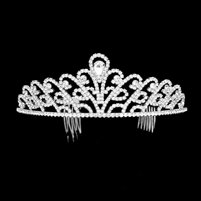 Clear Gold Gorgeous Crystal Rhinestone Pave Pageant Queen Tiara, Add a magical touch to any woman on her Pageant day by wearing this queen tiara. She will be instantly transformed into a fairytale princess on a Pageant day. A stunning crystal rhinestone tiara that can be a perfect bridal headpiece. 
