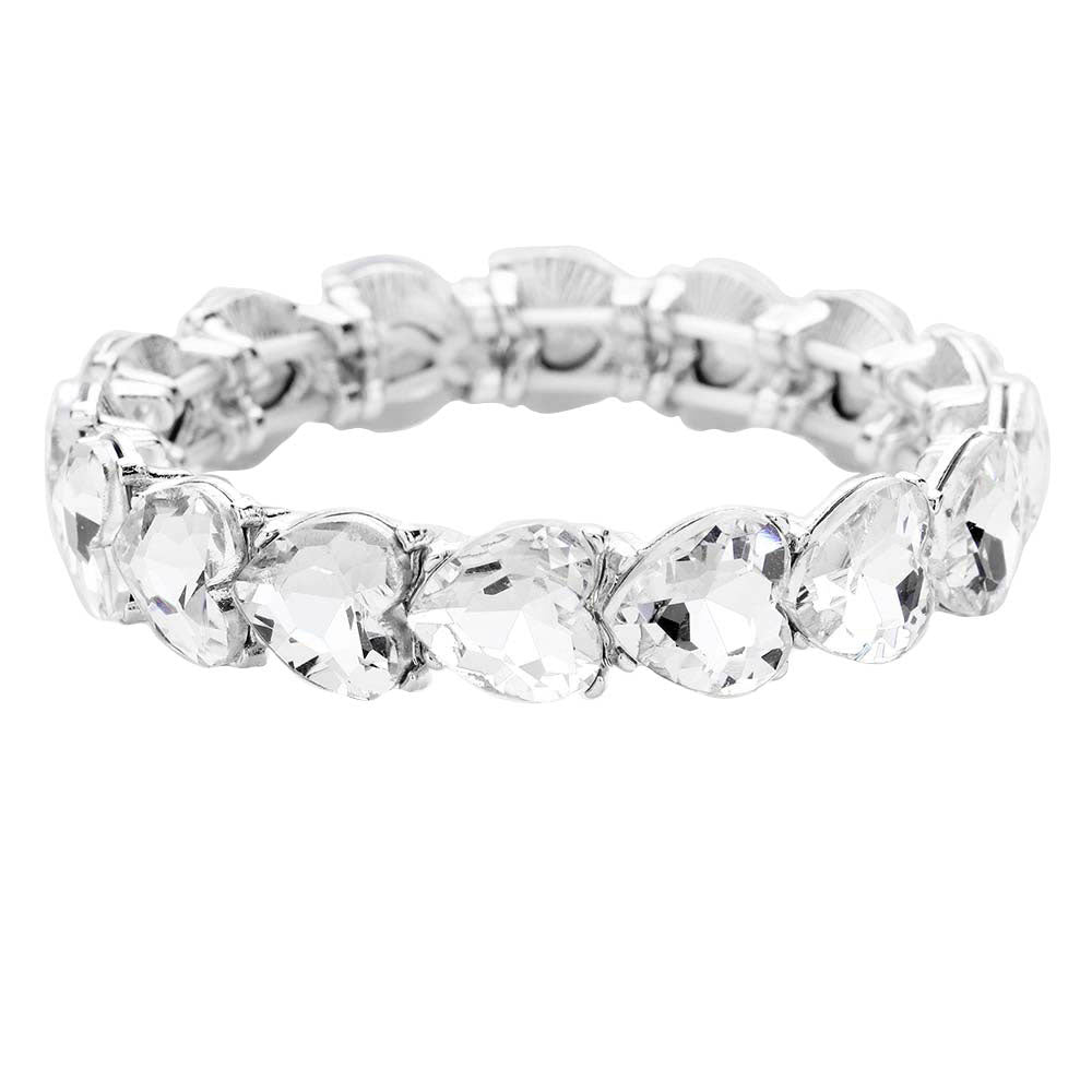 Clear Silver Heart Crystal Stretch Evening Bracelet, put on a pop of color to complete your ensemble. Perfect for adding just the right amount of shimmer & shine and a touch of class to special events. Perfect Birthday Gift, Anniversary Gift, Mother's Day Gift, Graduation Gift, Valentine’s Gift.