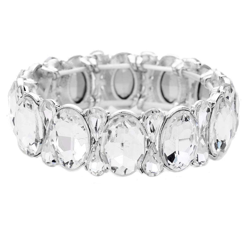 Clear Silver Oval Pear Crystal Stretch Evening Bracelet, Get ready with these Magnetic Bracelet, put on a pop of color to complete your ensemble. Perfect for adding just the right amount of shimmer & shine and a touch of class to special events. Perfect Birthday Gift, Anniversary Gift, Mother's Day Gift, Graduation Gift.