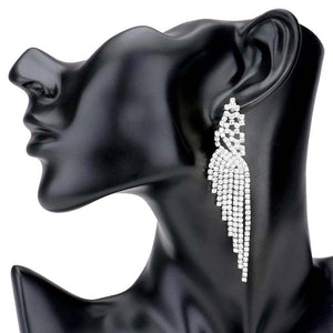 Silver Rhinestone Pave Fringe Dangle Evening Earrings, The beautifully crafted fringe design adds a gorgeous glow to any outfit to make you stand out and more confident. Put on a pop of color to complete your ensemble for the special occasion. Perfect jewelry gift to expand a woman's fashion wardrobe with a modern, on-trend style