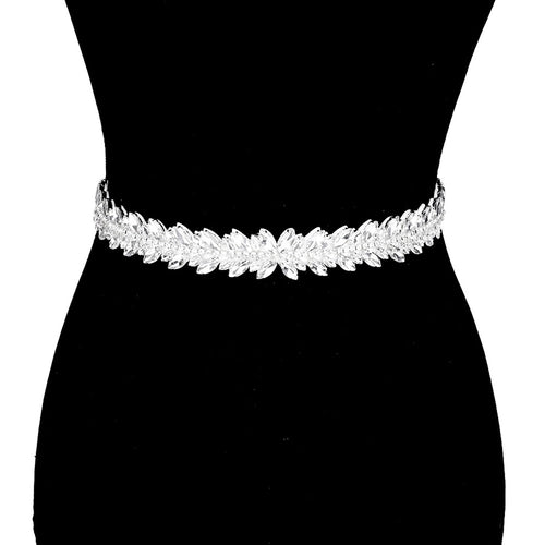 Crystal Sash Ribbon Bridal Wedding Belt Headband - Silver