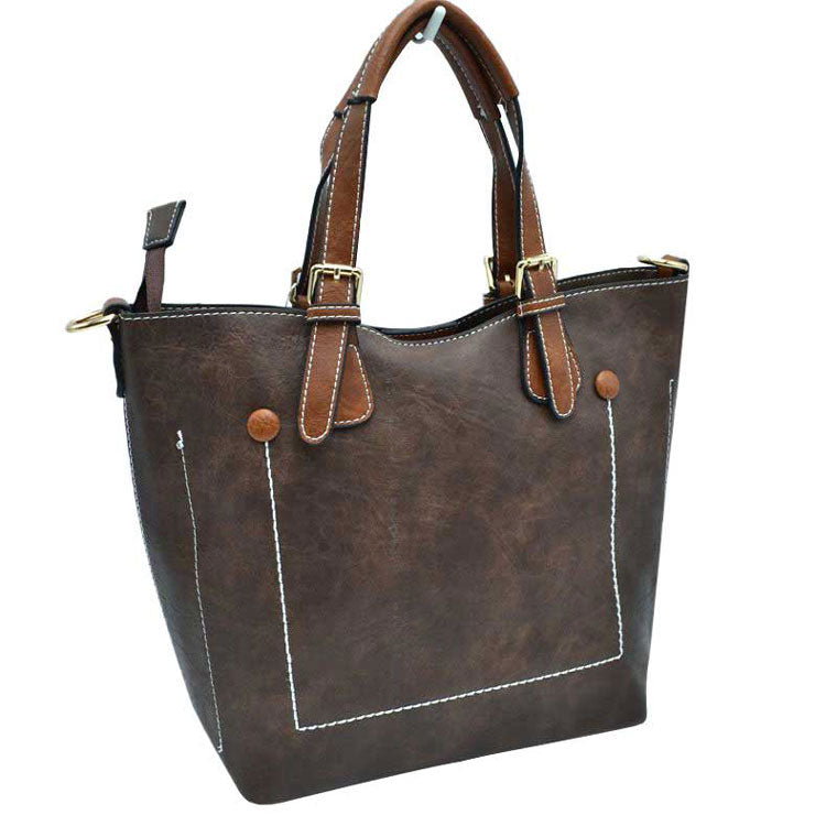 Coffee Genuine Leather Tote Shoulder Handbags For Women. Ideal for everyday occasions such as work, school, shopping, etc. Made of high quality leather material that's light weight and comfortable to carry. Spacious main compartment with magnetic snap closure to safely store a variety of personal items such as wallet, tablet, phone, books, and other essentials. One interior open pocket for small accessories within hand's reach.