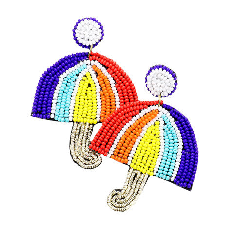 Seed Bead Umbrella Dangle Earrings handcrafted jewelry adds a pop of pretty color, these vibrant artisanal earrings show off your fun trendsetting style. Perfect Birthday Gift, Mother's Day Gift, Anniversary Gift, Thank you Gift, Graduation, Prom, Sweet 16, Quinceañera, Colorful Seed Bead Rainbow Umbrella Earrings