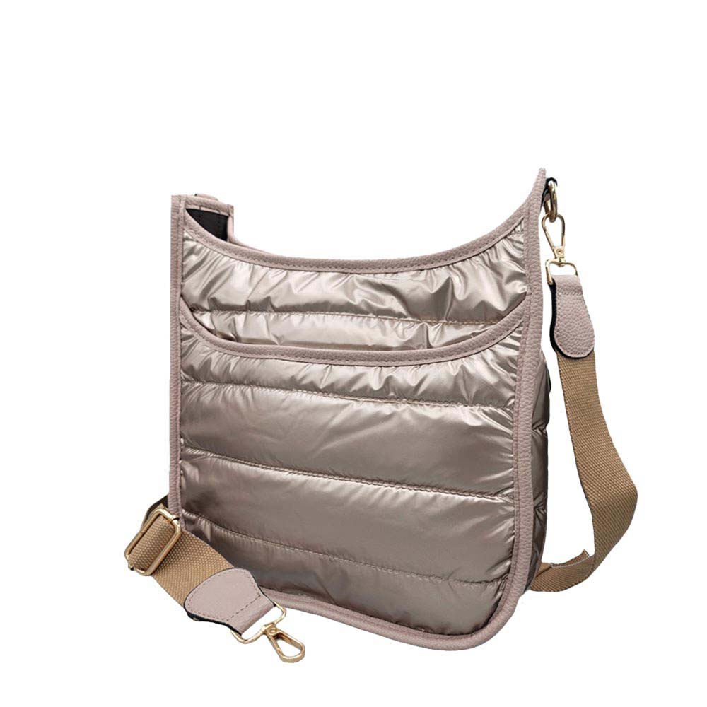 Copper Solid Quilted Shiny Puffer Crossbody Bag, Complete the look of any outfit on all occasions with this Shiny Puffer Crossbody. It offers enough room for your essentials. With a One Inside Zipper Pocket, three two inside slip pockets and a secured Magnetic Closure at the top, this bag will be your new go to! Casual Easy style using for: Work, School, Excursion, Going out, Shopping, Party, etc.