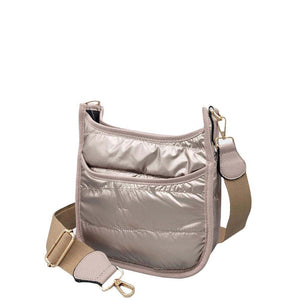 Copper Solid Quilted Shiny Puffer Mini Crossbody Bag, Complete the look of any outfit on all occasions with this Shiny Puffer Mini Crossbody. these mini bag offers enough room for your essentials. With a One Inside Zipper Pocket, three two inside slip pockets and a secured Magnetic Closure at the top, this bag will be your new go to! These beautiful and trendy Crossbody have adjustable and detachable hand straps that make your life more comfortable.