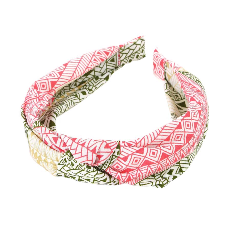 Coral Aztec Patterned Burnout Knot Headband, this headband with a beautiful Aztec pattern creates a natural look while perfectly matching your color with the easy-to-use knot headband. Adds a super neat and trendy knot to any boring style. Be the ultimate trendsetter wearing this chic headband with all your stylish outfits! 