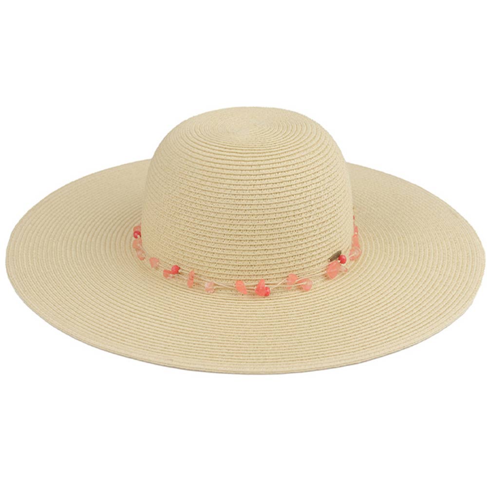 Coral C.C Gem Stone String Trim Straw Wide Brim Sunhat, Keep your styles on even when relaxing at the pool or playing at the beach. Large, comfortable, and perfect for keeping the sun off your face, neck, and shoulders. Perfect summer, beach accessory. Ideal for travelers who are on vacation or just spending some time in the great outdoors. A great sunhat can keep you cool and comfortable even when the sun is high in the sky. 