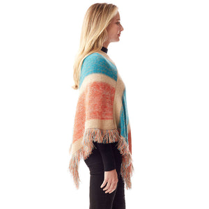 Colorful Vertical Stripe Patterned Poncho Faux Fur Outwear, the perfect accessory, luxurious, trendy, super soft chic capelet, keeps you warm & toasty. You can throw it on over so many pieces elevating any casual outfit! Perfect Gift Birthday, Holiday, Christmas, Anniversary, Wife, Mom, Special Occasion