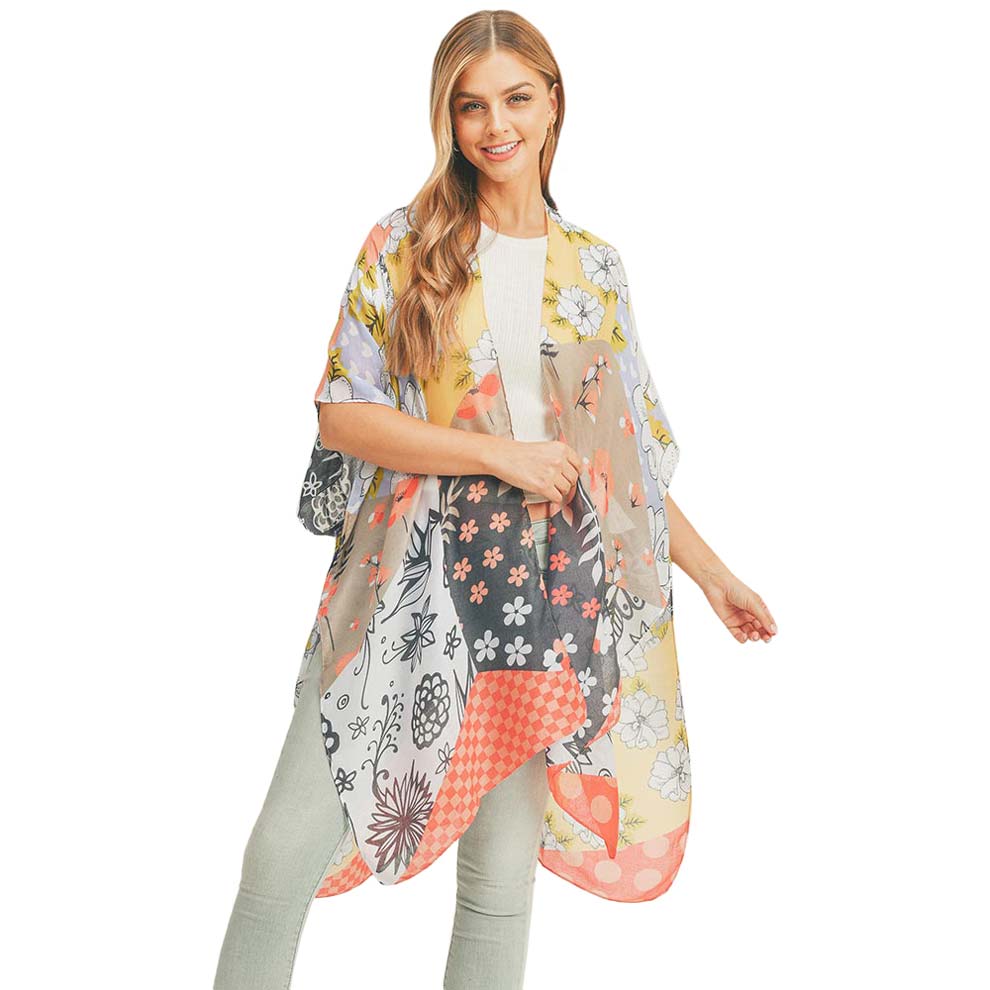 Coral Flower Print Cover Up Kimono Poncho, Absolutely fab for this summer & spring season to amp up your attire & make you comfortable in dressing up. These kimonos feature a beautiful flower pattern that is easy to pair with so many tops. Lightweight and breathable fabric, comfortable to wear. Suitable for weekends, work, holidays, beach, parties, clubs, nights, evenings, dates, casual and other occasions in spring, summer & autumn.