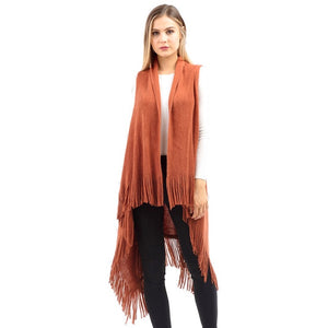 Coral Knit Design Solid Fringe Tassel Knit Poncho Outwear Ruana Cape Vest, the perfect accessory, luxurious, trendy, super soft chic capelet, keeps you warm & toasty. You can throw it on over so many pieces elevating any casual outfit! Perfect Gift Birthday, Holiday, Christmas, Anniversary, Wife, Mom, Special Occasion
