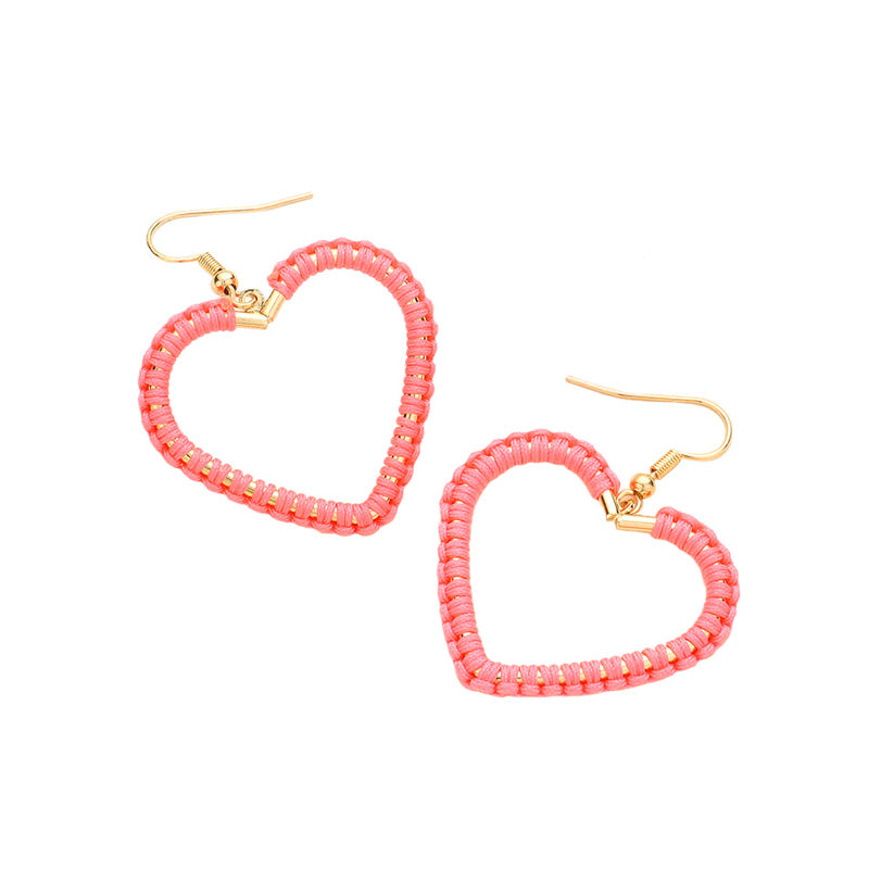 Coral Woven Thread Open Metal Heart Dangle Earrings, Take your love for statement accessorizing to a new level of affection with the heart dangle earrings. These earring crafted with Woven Thread and a heart design adds a gorgeous glow to any outfit. Adorable and will get you into that holiday mood in an instant! Wear these gorgeous earrings to make you stand out from the crowd & show your trendy choice this valentine.